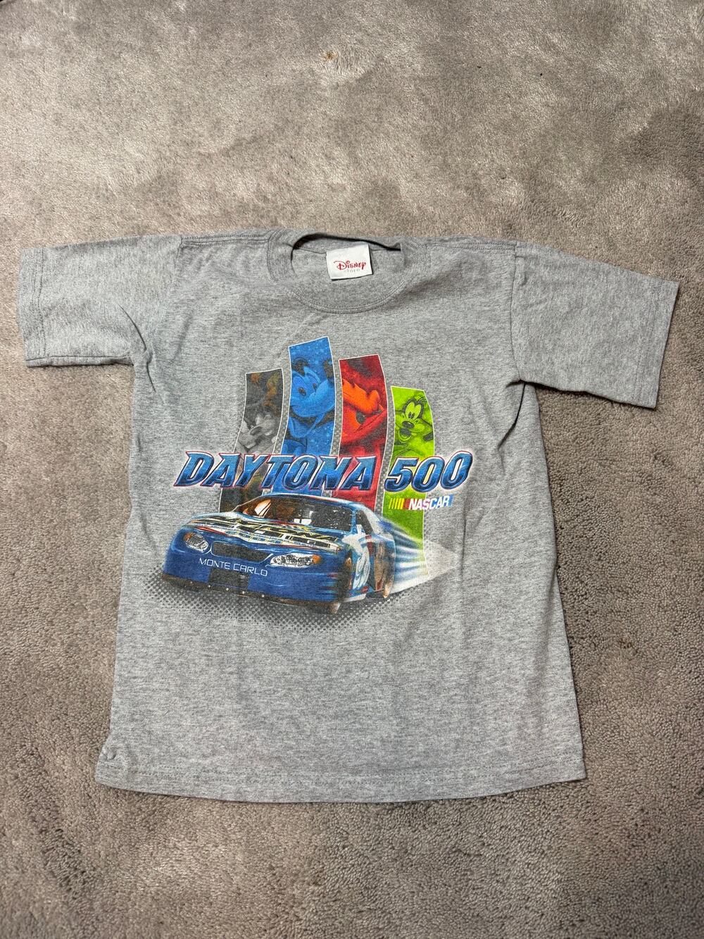 Vintage Disney Store Daytona 500 Youth XS Gray T Shirt